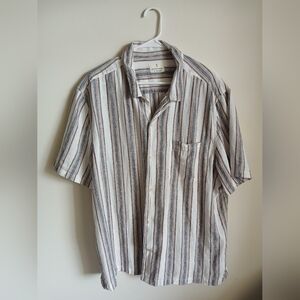 Mutual Weave Shirt Mens XL‎  Short Sleeve Button Up Pocket Linen Blend Striped